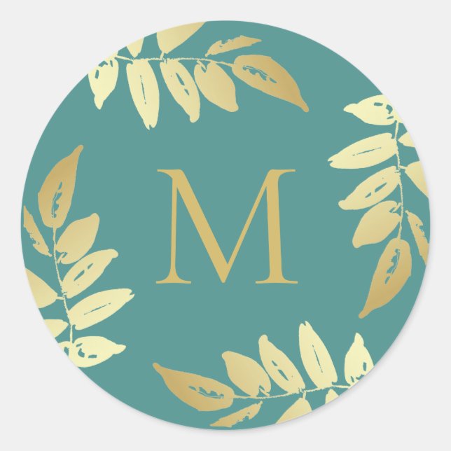 Monogram Gold Botanical Blätter Umschlag Aufkleber (Vorderseite)