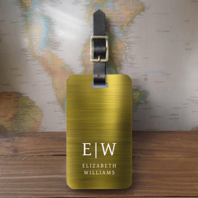 Monogram Gold Brushed Metallic Elegant Gepäckanhänger (Von Creator hochgeladen)