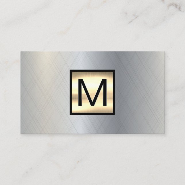 Monogram Gold Chrome Metallic Banner Visitenkarte (Vorderseite)