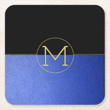Monogram Gold Circle Blue Imitats Leather & Black