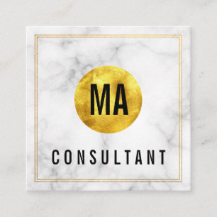 Monogram Gold Circle Marble Quadratische Visitenkarte