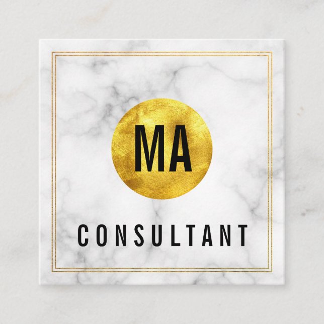 Monogram Gold Circle Marble Quadratische Visitenkarte (Vorderseite)