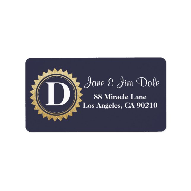 Monogram Gold Circle Return Address Label Navy 01 Adressaufkleber (Vorne)