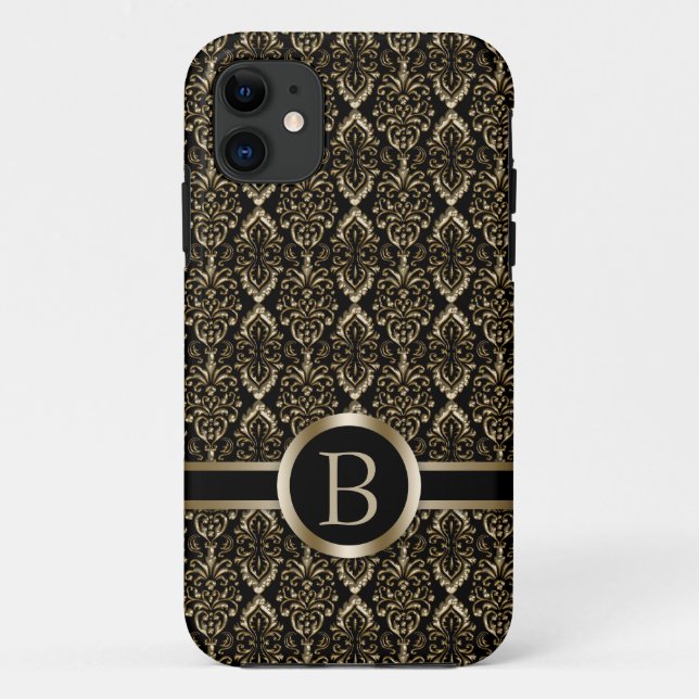Monogram Gold Damask Muster Case-Mate iPhone Hülle (Rückseite)