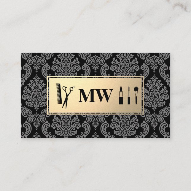 Monogram Gold Damask Muster Terminkarte (Vorderseite)