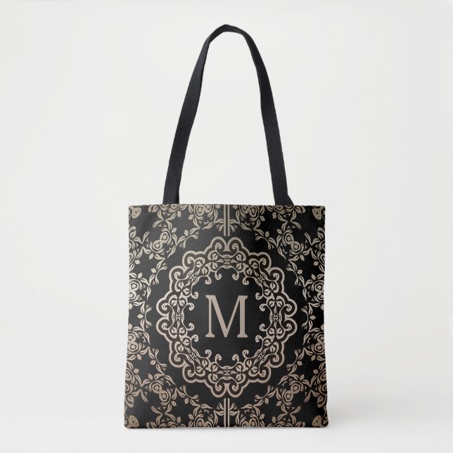 Monogram Gold Filigree Motif Tote Bag (Vorderseite)
