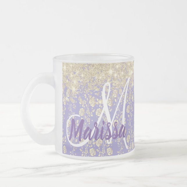 Monogram Gold Floral on Lavender Mattglastasse (Links)