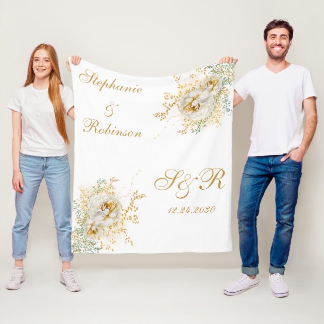Monogram Gold Floral Wedding Gift Fleecedecke (Beispiel)