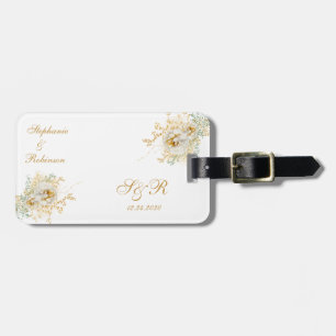 Monogram Gold Floral Wedding Gift Gepäckanhänger