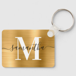 Monogram Gold Foil Foto Rectangle Schlüsselanhänger