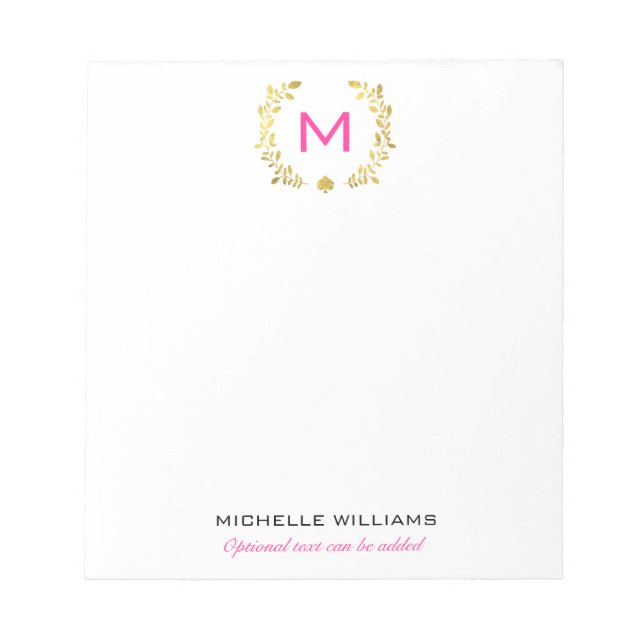 Monogram Gold Foil Laurel & Spade Notizblock (Vorderseite)