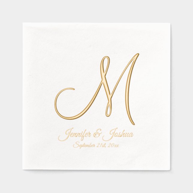 Monogram Gold Foil Wedding Foil Napkins Servietten Mit Folie (Vorderseite)