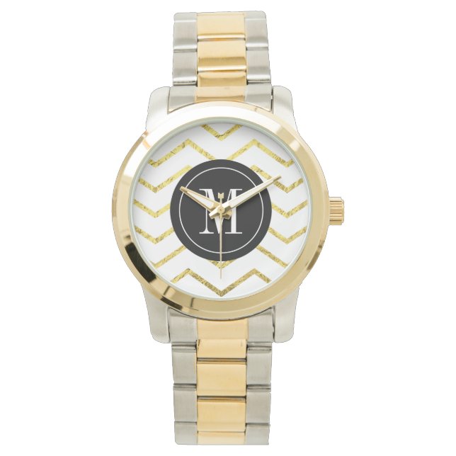 Monogram Gold Foil Zickzack Armbanduhr (Vorderseite)