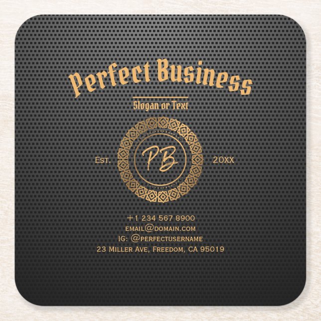 Monogram Gold Frame Black Beruflich Luxus Chic Rechteckiger Pappuntersetzer (Vorderseite)