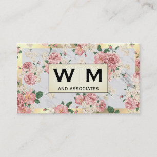 Monogram Gold Frame Marmor mit Blumenmuster Visitenkarte