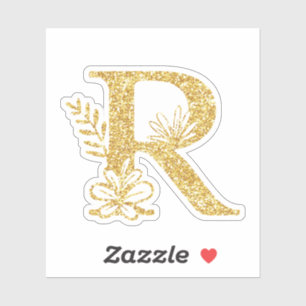 Monogram Gold Glitzer Initial R Floral Aufkleber