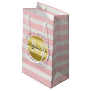 Monogram Gold Glitzer Rosa Streifen der Geburtstag Kleine Geschenktüte