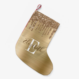Monogram Gold Glitzer Tropfen & Brushed Metal Kleiner Weihnachtsstrumpf