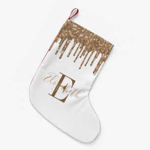 Monogram Gold Glitzer Tropfen White Kleiner Weihnachtsstrumpf