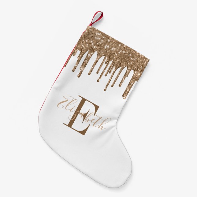 Monogram Gold Glitzer Tropfen White Kleiner Weihnachtsstrumpf (Vorderansicht (hängend))