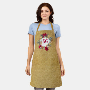Monogram Gold Glitzer Weihnachtskranz Schürze