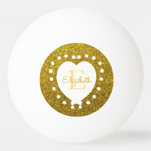 Monogram Gold Glitzer White Heart hinzufügen Tischtennisball