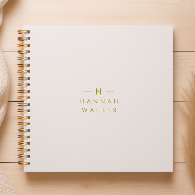 Monogram Gold Gray | Minimalistisch Elegant modern Notizbuch (Von Creator hochgeladen)