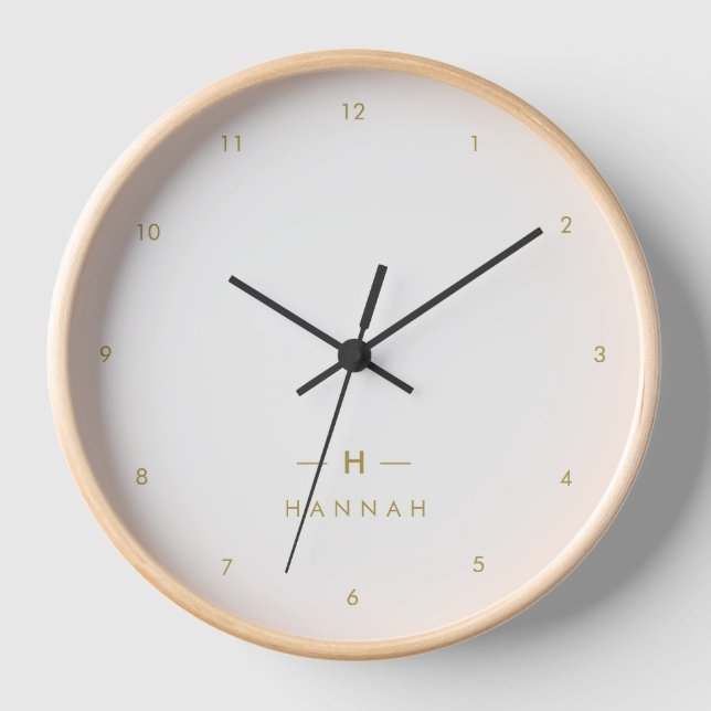 Monogram Gold Gray | Minimalistisch Elegant modern Uhr (Vorderseite)