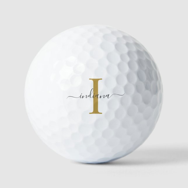 Monogram Gold Gray Script Name Modern Family Sport Golfball (Vorderseite)