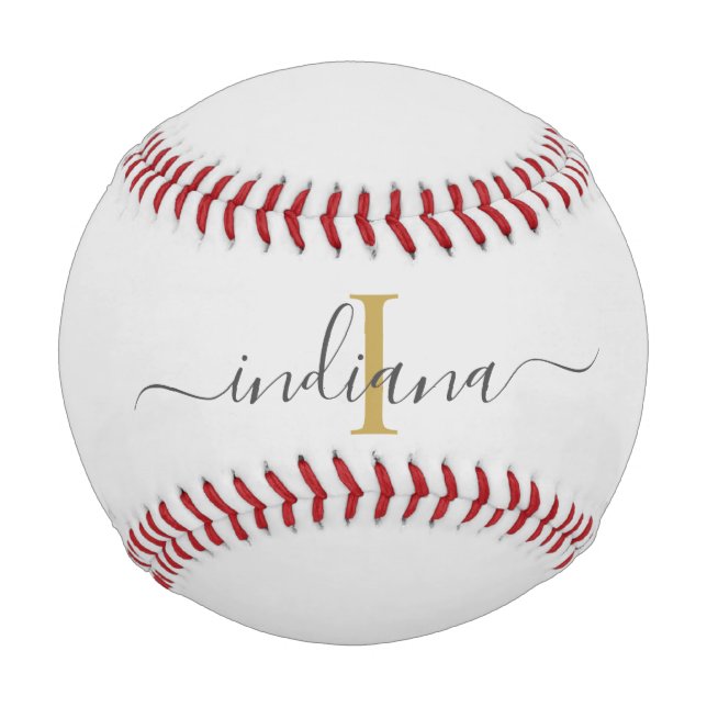 Monogram Gold Gray Script Name Typografy Baseball (Vorderseite)