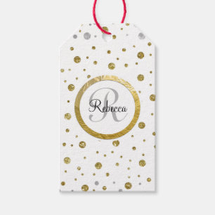 Monogram Gold Leaf Print Silber Confetti Geschenkanhänger