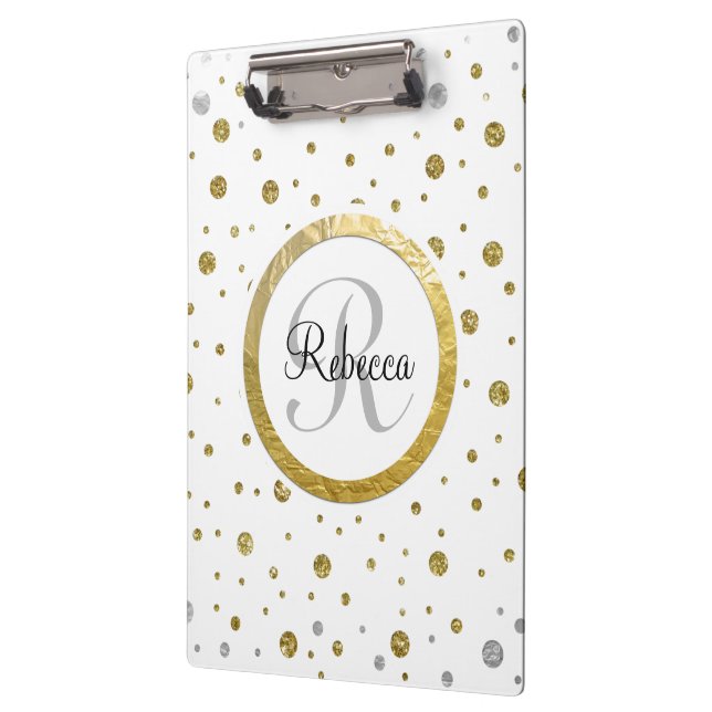 Monogram Gold Leaf Print Silber Confetti Klemmbrett (Links)