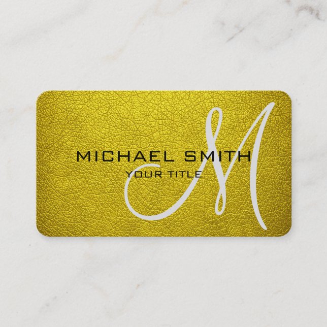 Monogram Gold Leather Look Visitenkarte (Vorderseite)