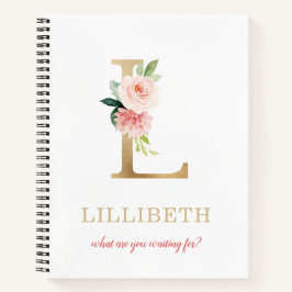 Monogram Gold Letter L | Blumenmotto oder Zitat Notizbuch