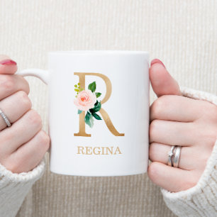 Monogram Gold Letter R Florrosa weiß grün Kaffeetasse
