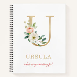 Monogram Gold Letter U | Blumenmotto oder Zitat Notizbuch