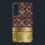 Monogram, Gold & Lila floral Damask LifeProof iPh Samsung Galaxy Hülle<br><div class="desc">Elegante,  tief lila und goldfarbene Damasken und Wirbel. Anpassbare Monogramm.</div>