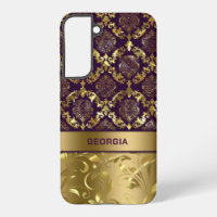 Monogram, Gold & Lila floral Damask LifeProof iPh