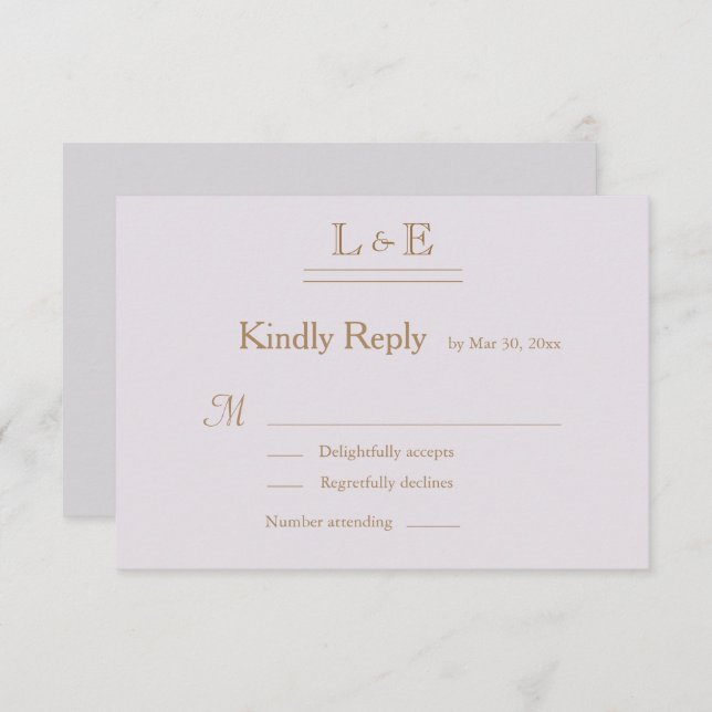 Monogram Gold Lilac Gray Ampersand Wedding RSVP Einladung (Vorne/Hinten)