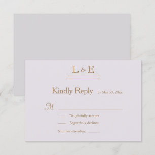 Monogram Gold Lilac Gray Ampersand Wedding RSVP Einladung