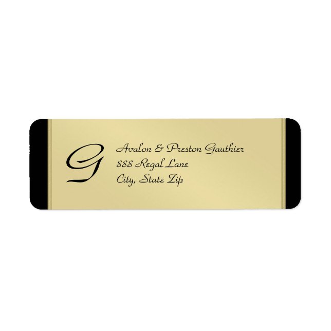 Monogram Gold Metal Black Wedding Address Label (Vorne)