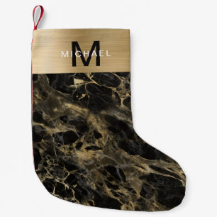Monogram Gold Metallic Black Marble Kleiner Weihnachtsstrumpf
