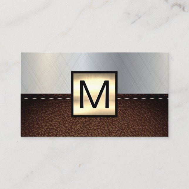 Monogram Gold Metallic | Leder Visitenkarte (Vorderseite)