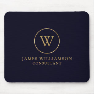 Monogram Gold Navy Business Mousepad