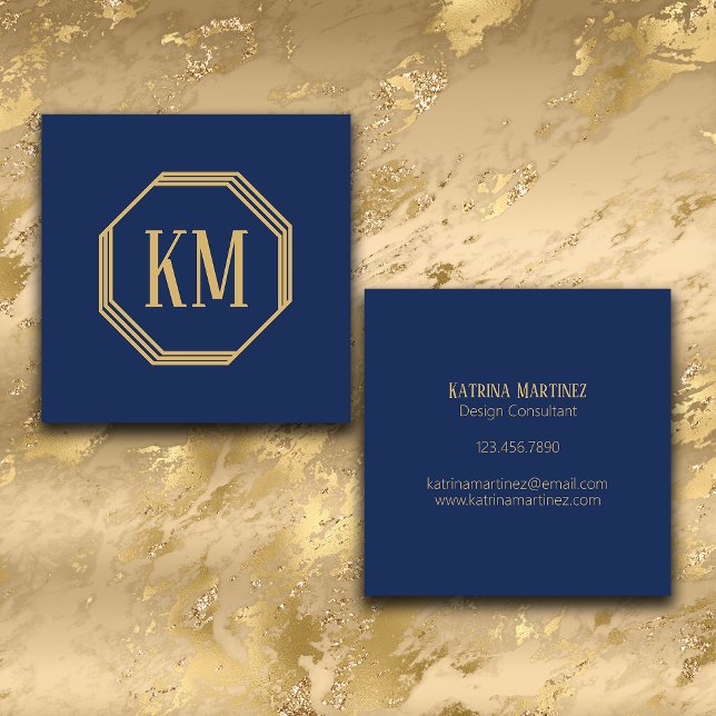 Monogram Gold Navy | Moderner Minimalistischer Chi Quadratische Visitenkarte (Von Creator hochgeladen)