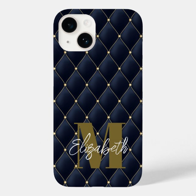 Monogram Gold Navy Muster Case-Mate iPhone Hülle (Rückseite)