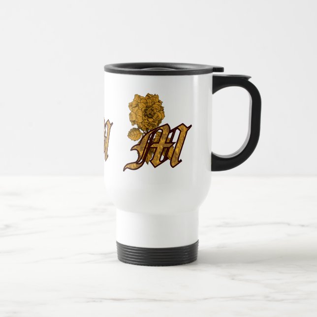 Monogram Gold Peony Floral Travel Mug Reisebecher (Rechts)