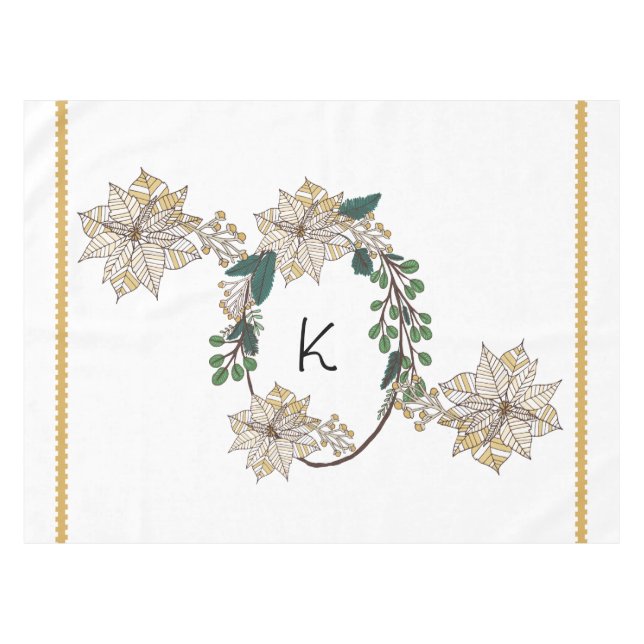 Monogram Gold Pointsettia Holiday Tableclout Tischdecke (Vorderseite (Horizontal))