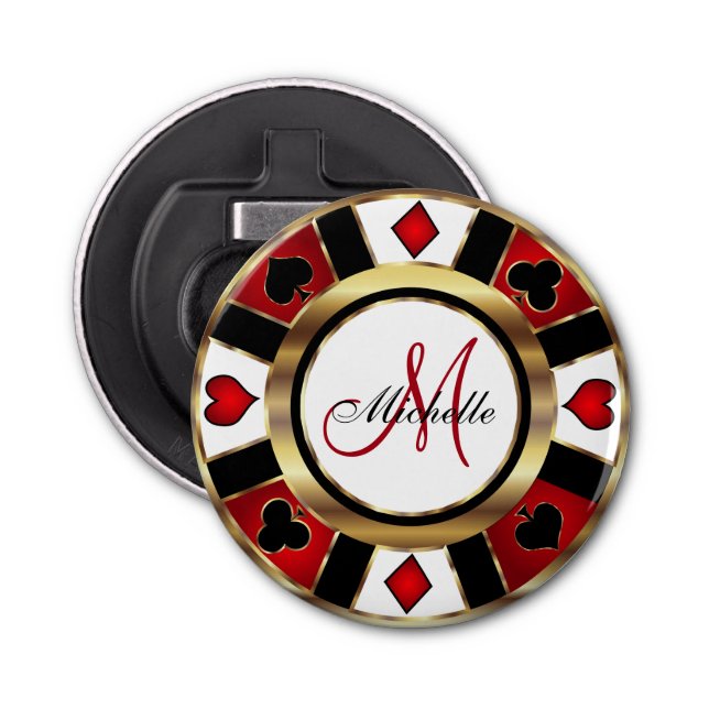 Monogram Gold Poker Chip Design Flaschenöffner (Vorderseite)