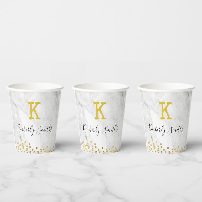 Monogram Gold Punkte auf Marmor Pappbecher (Multi)
